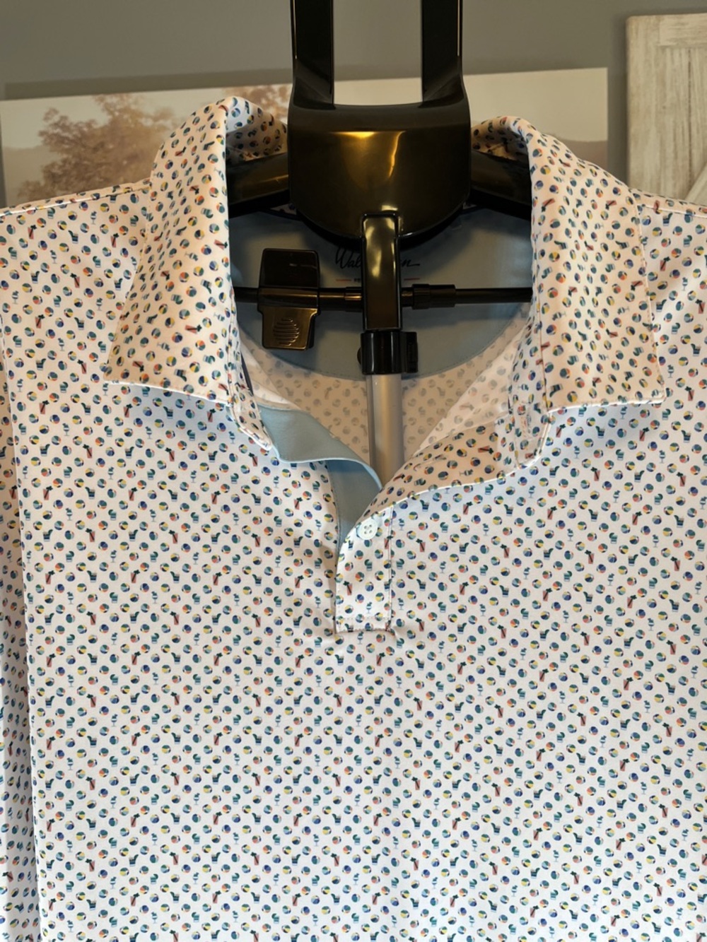 Men's White Multi-Print Polo Shirt Walter Hagen 2X Performance 11 Made in Peru - Picture 2 of 7